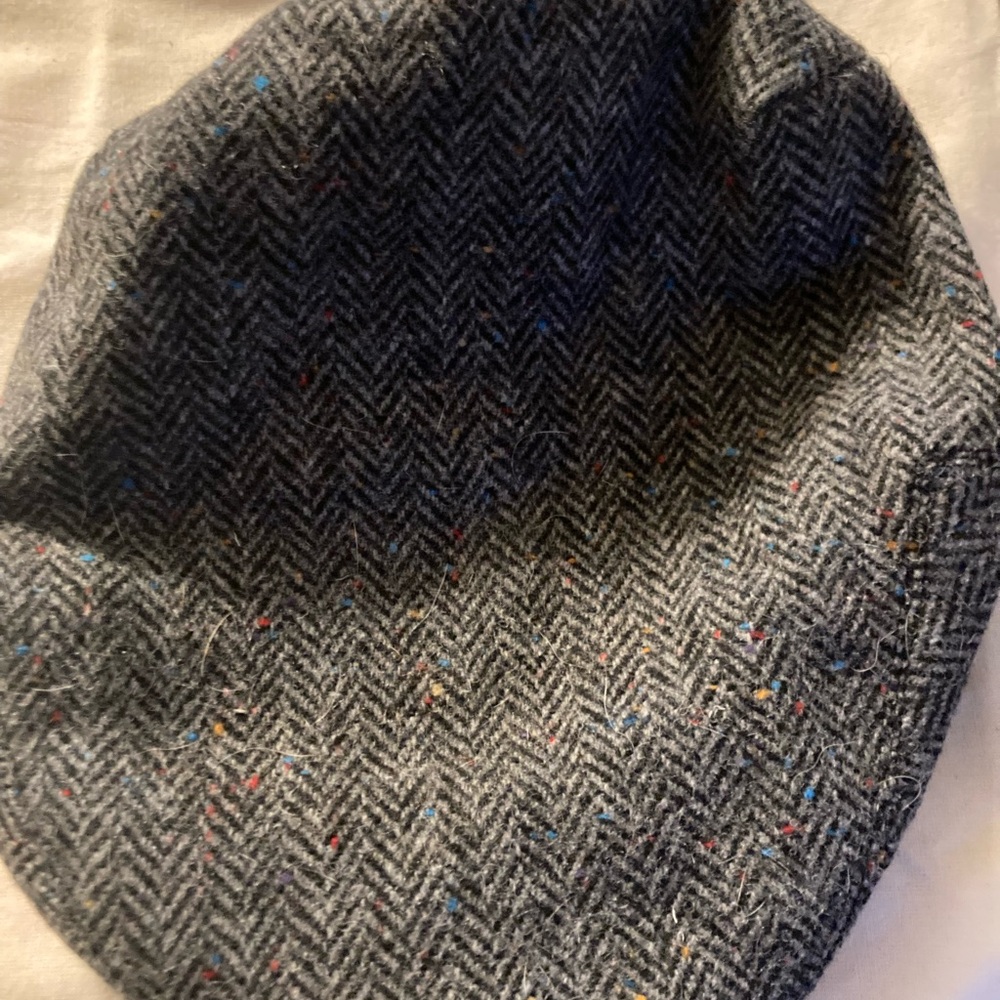 Gray Herringbone Wool Flat Cap